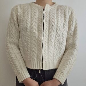 Paul James 100% Wool Cream Cable Knit Vintage Cardigan Winter Autumn Size L